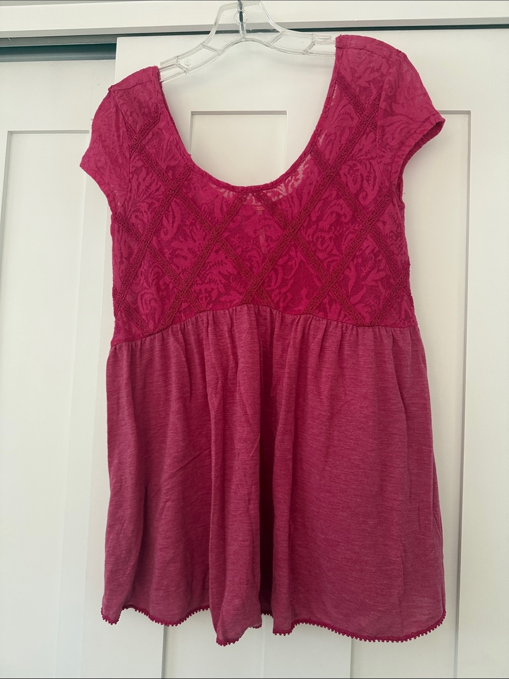 Free People Raspberry Lace Yoke Babydoll Tunic